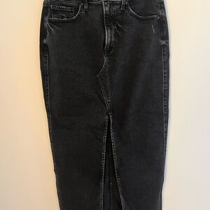 Express High Waisted Black Raw Hem Front Slit Maxi Denim Skirt